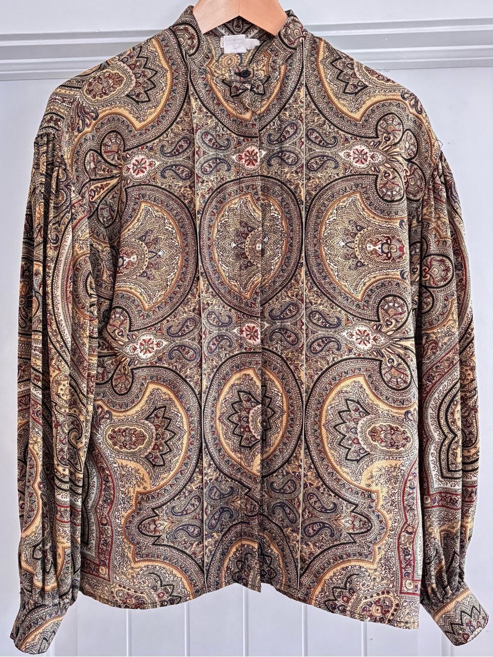 Betty Hanson Silk Paisley Blouse - Cream& Black Vintage SZ 6